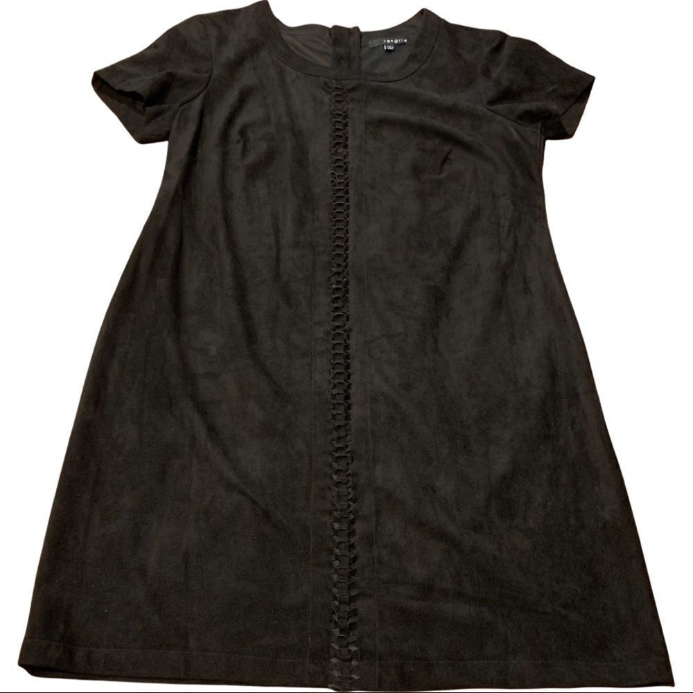 Short-Sleeve Black Mini Dress with Center Braid Detail